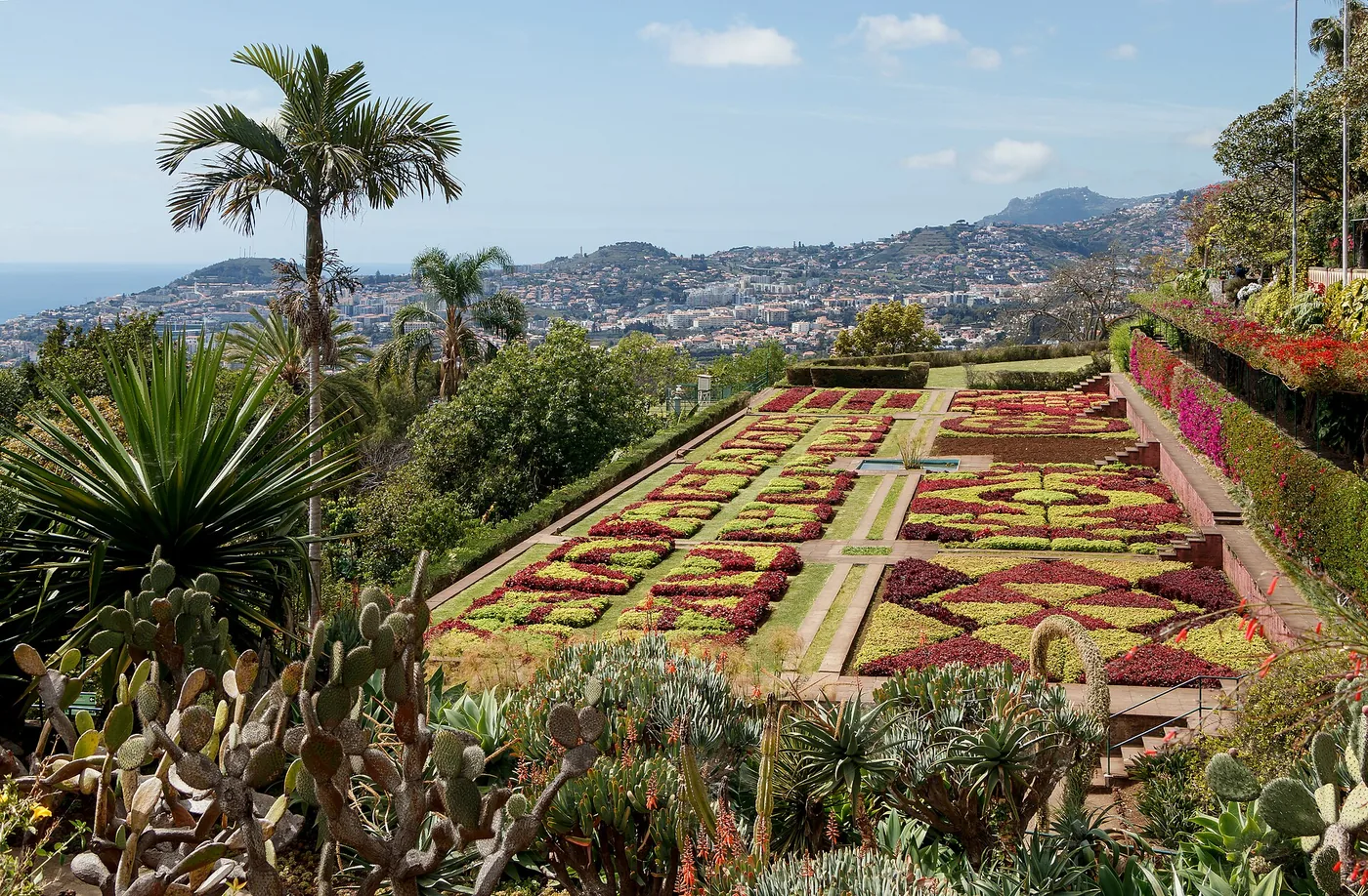 Geometric flower beds at the Madeira Botanical Garden in Funchal